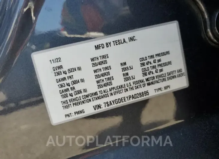 TESLA MODEL Y 2023 vin 7SAYGDEE1PA028895 from auto auction Copart