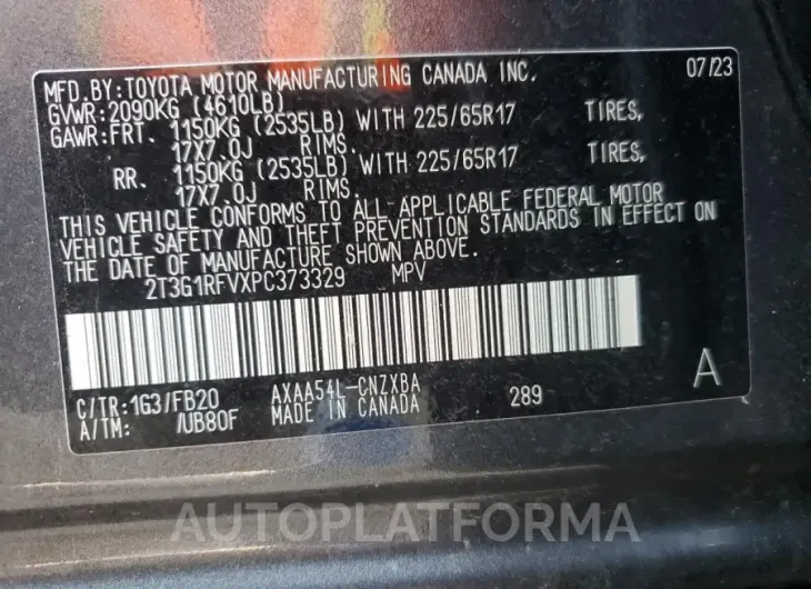 TOYOTA RAV4 LE 2023 vin 2T3G1RFVXPC373329 from auto auction Copart