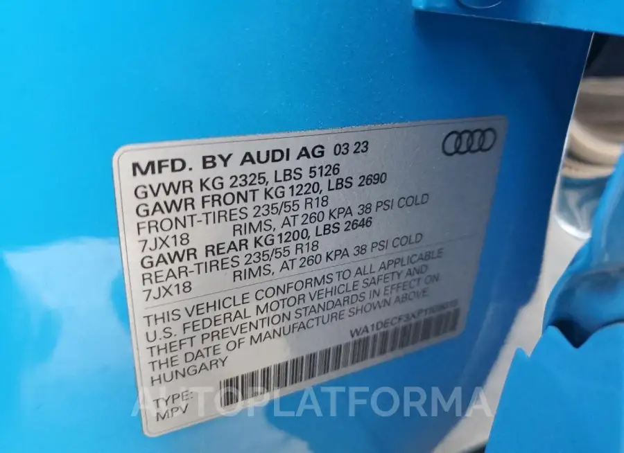 AUDI Q3 PREMIUM 2023 vin WA1DECF3XP1109019 from auto auction Copart