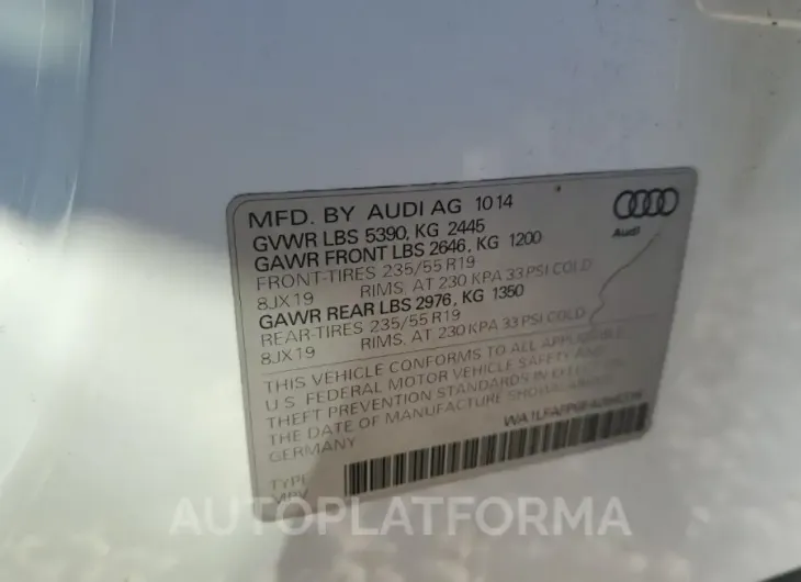 AUDI Q5 PREMIUM 2015 vin WA1LFAFP6FA064336 from auto auction Copart