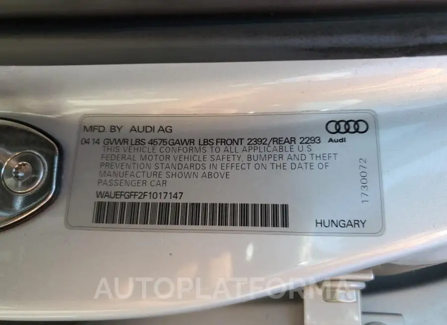 AUDI A3 PREMIUM 2015 vin WAUEFGFF2F1017147 from auto auction Copart