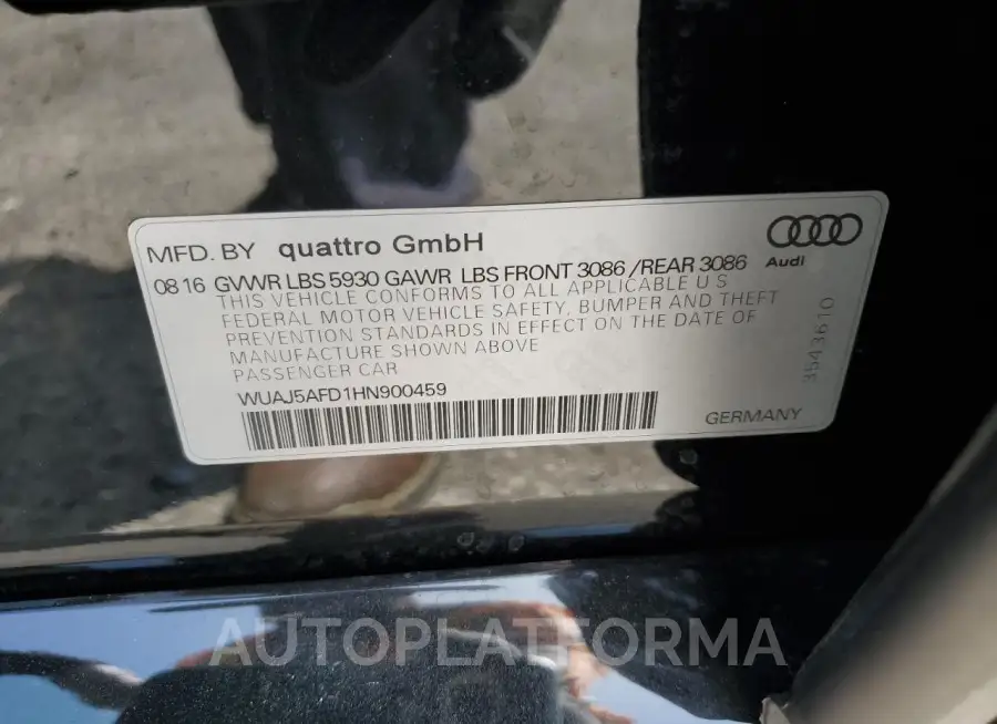 AUDI S8 PLUS QU 2017 vin WUAJ5AFD1HN900459 from auto auction Copart