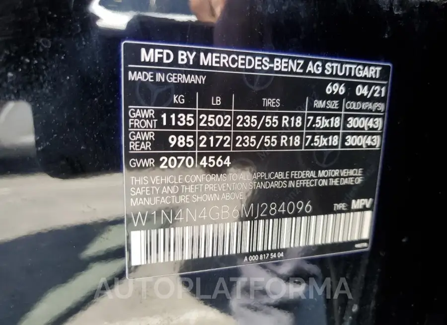 MERCEDES-BENZ GLA 250 2021 vin W1N4N4GB6MJ284096 from auto auction Copart