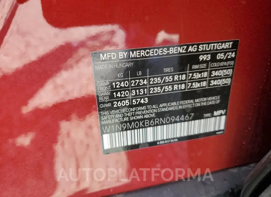 MERCEDES-BENZ EQB 300 4M 2024 vin W1N9M0KB6RN094467 from auto auction Copart