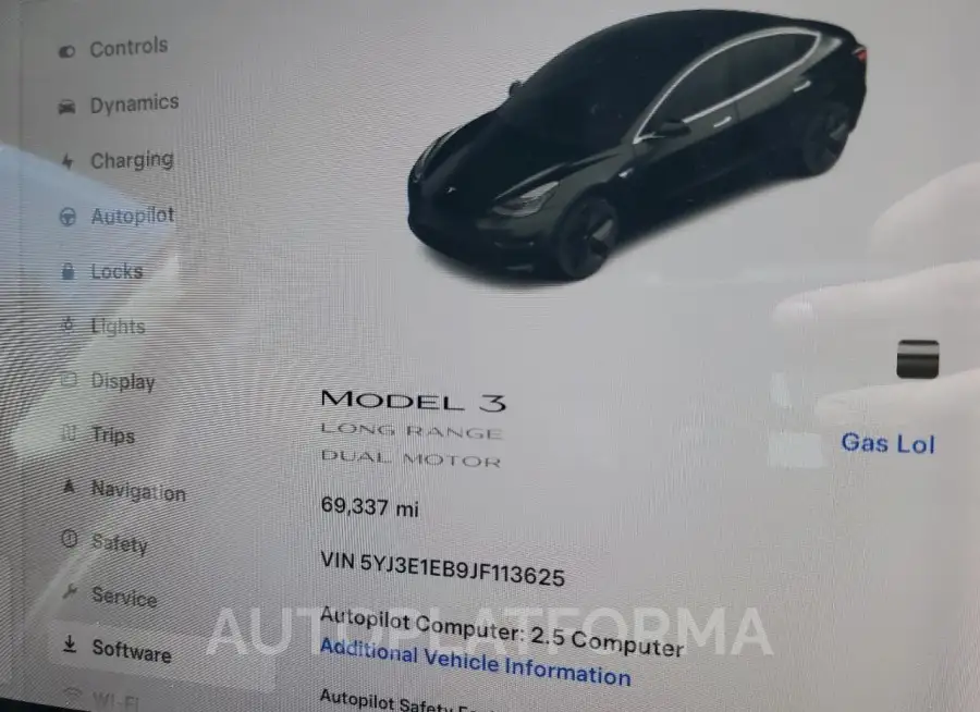 TESLA MODEL 3 2018 vin 5YJ3E1EB9JF113625 from auto auction Copart