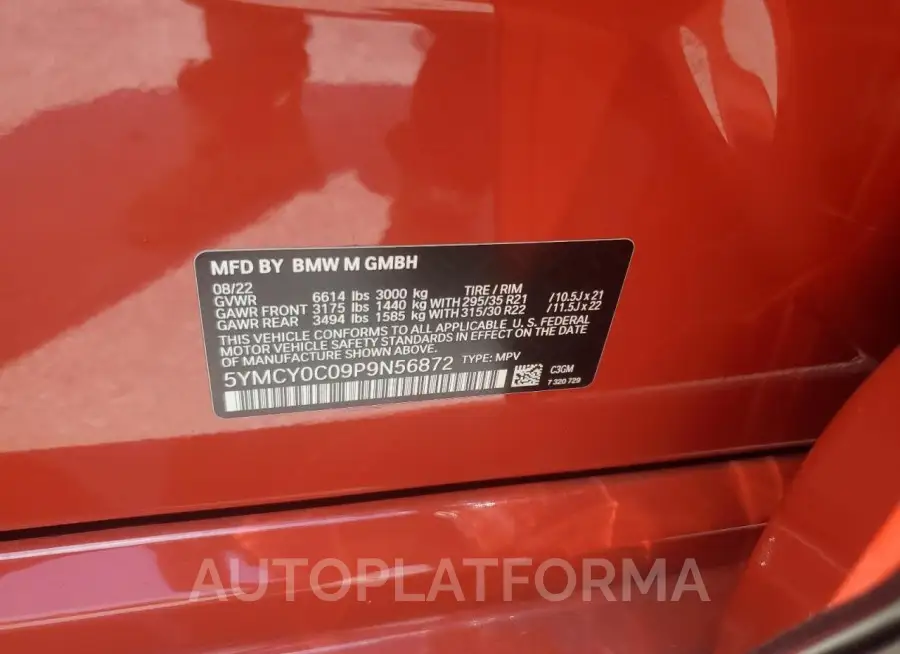 BMW X6 M 2023 vin 5YMCY0C09P9N56872 from auto auction Copart