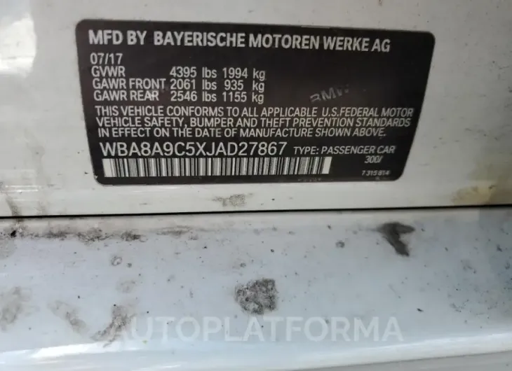 BMW 320 I 2018 vin WBA8A9C5XJAD27867 from auto auction Copart