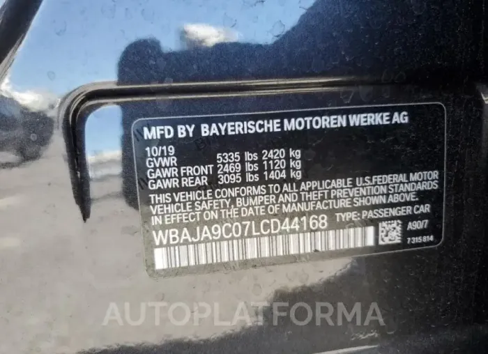 BMW 530E 2020 vin WBAJA9C07LCD44168 from auto auction Copart