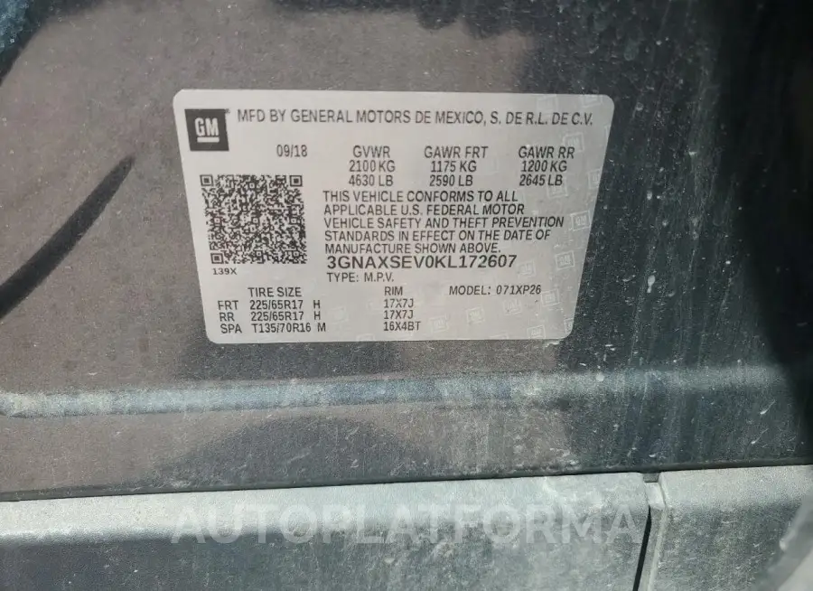 CHEVROLET EQUINOX LS 2019 vin 3GNAXSEV0KL172607 from auto auction Copart