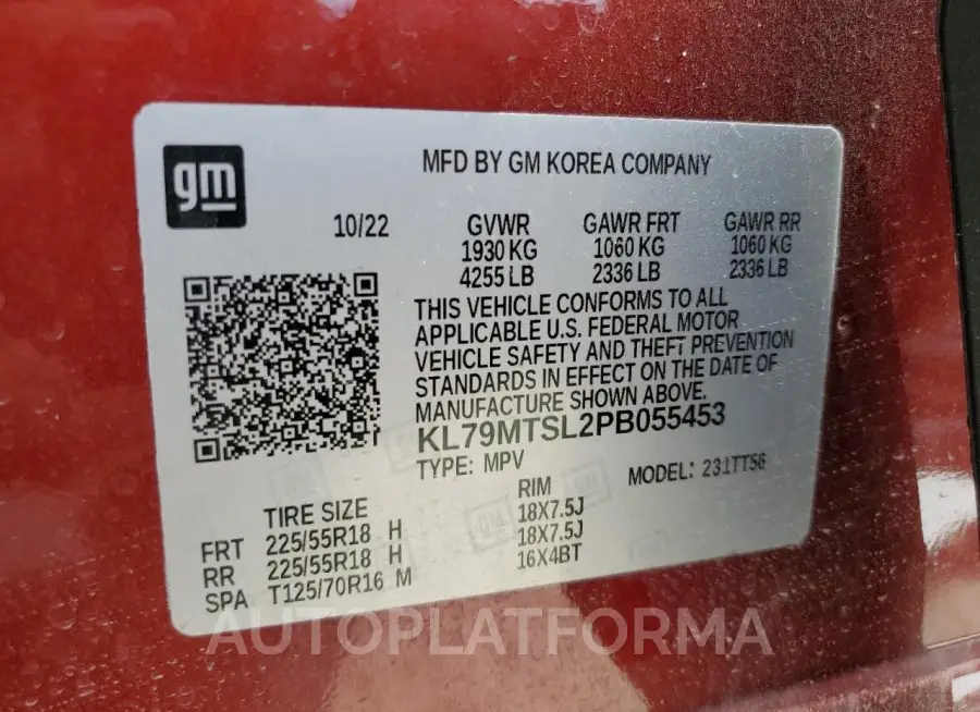 CHEVROLET TRAILBLAZE 2023 vin KL79MTSL2PB055453 from auto auction Copart