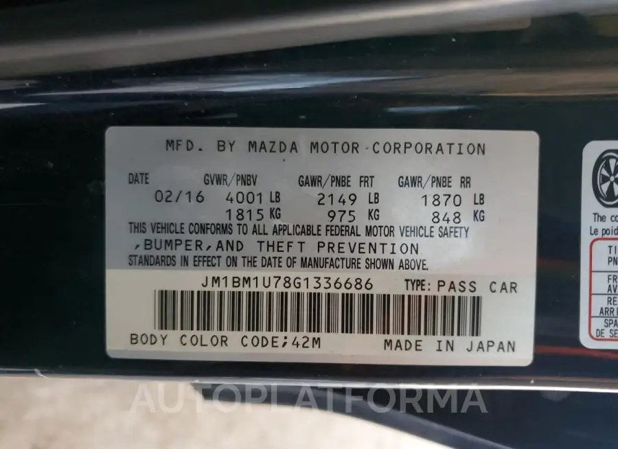 MAZDA 3 Sport 2016 vin JM1BM1U78G1336686 from auto auction Copart