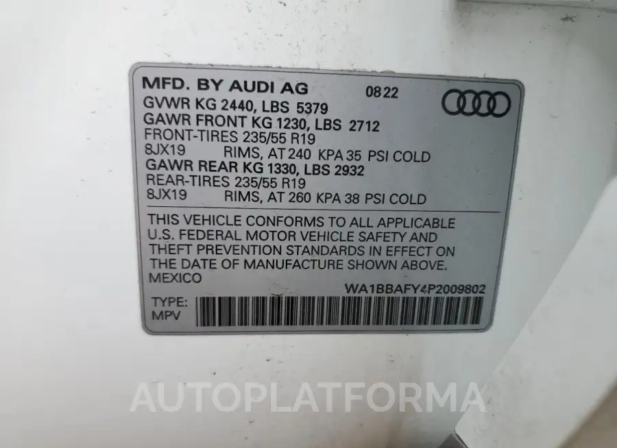 AUDI Q5 PREMIUM 2023 vin WA1BBAFY4P2009802 from auto auction Copart