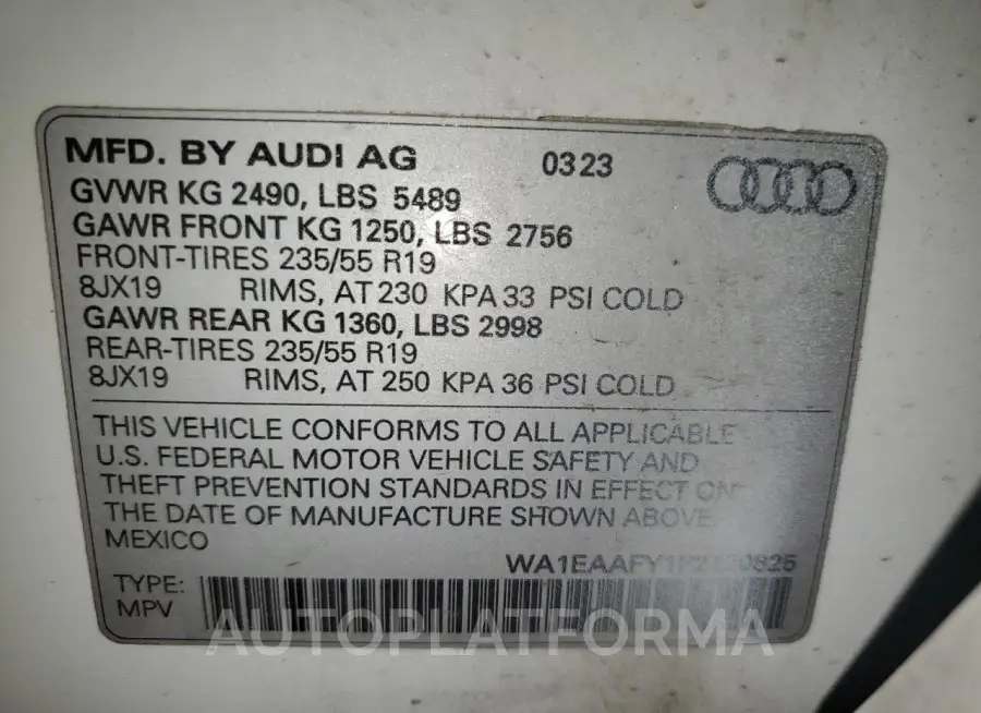 AUDI Q5 PREMIUM 2023 vin WA1EAAFY1P2120825 from auto auction Copart