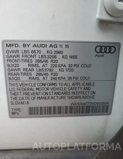 AUDI Q7 PRESTIG 2017 vin WA1VAAF77HD003554 from auto auction Copart