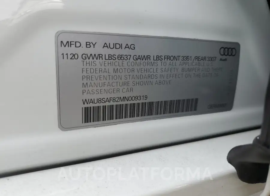 AUDI S8 2021 vin WAU8SAF82MN009319 from auto auction Copart