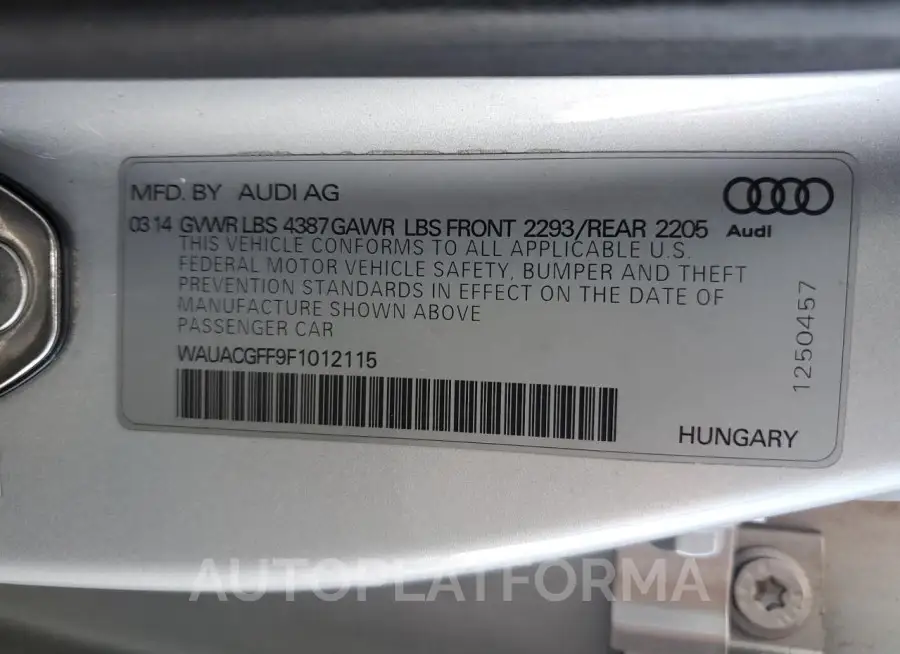 AUDI A3 PREMIUM 2015 vin WAUACGFF9F1012115 from auto auction Copart