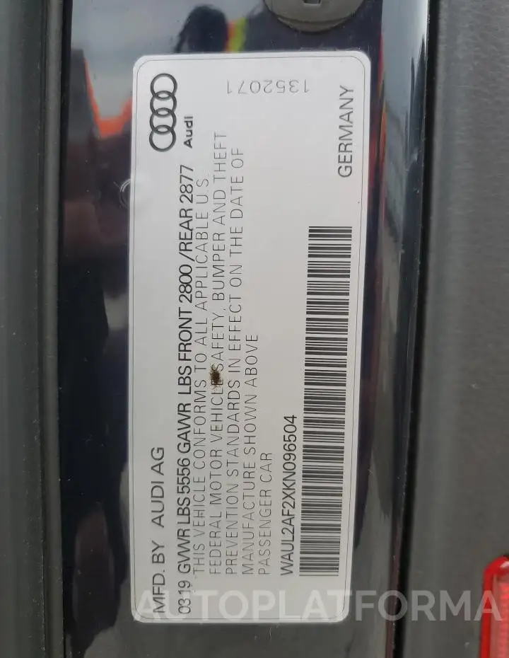 AUDI A6 PREMIUM 2019 vin WAUL2AF2XKN096504 from auto auction Copart