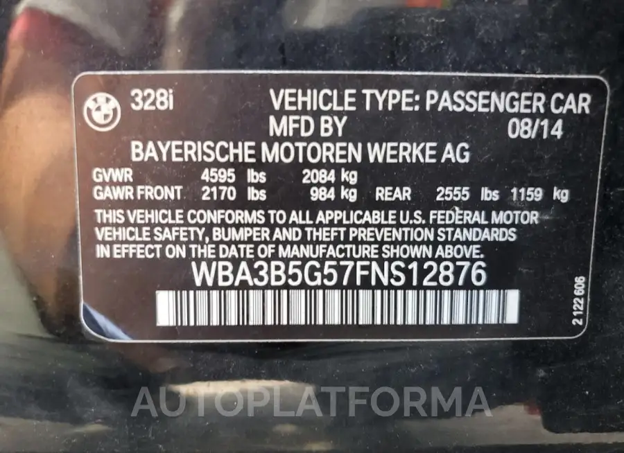 BMW 328 XI SUL 2015 vin WBA3B5G57FNS12876 from auto auction Copart