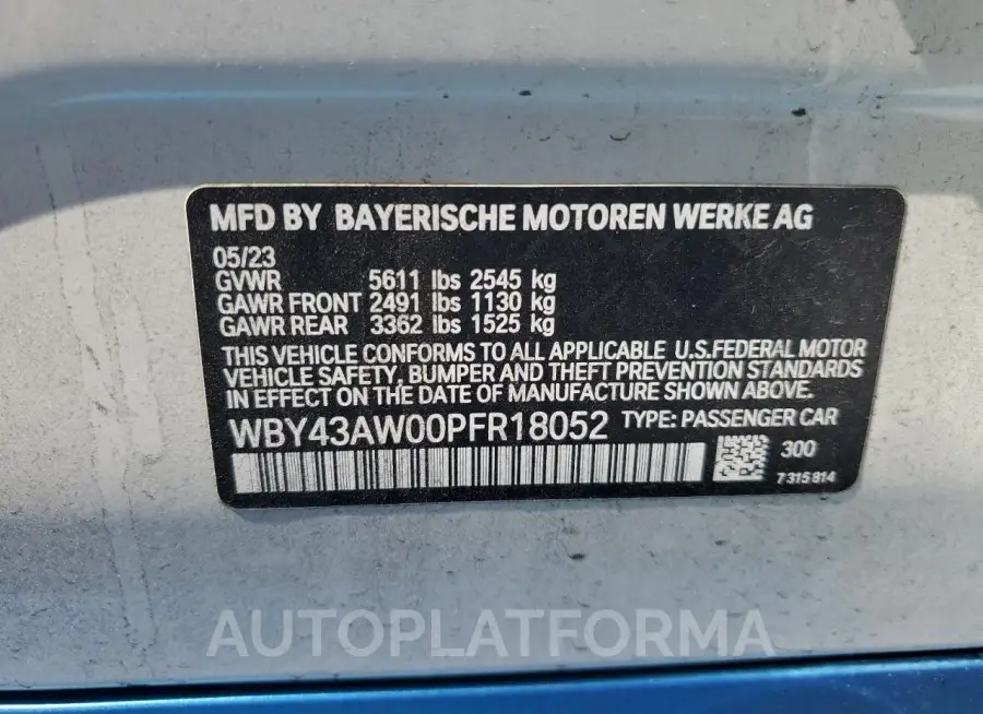 BMW I4 EDRIVE 2023 vin WBY43AW00PFR18052 from auto auction Copart