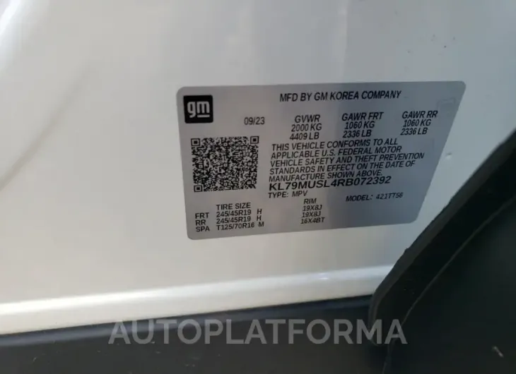 CHEVROLET TRAILBLAZE 2024 vin KL79MUSL4RB072392 from auto auction Copart