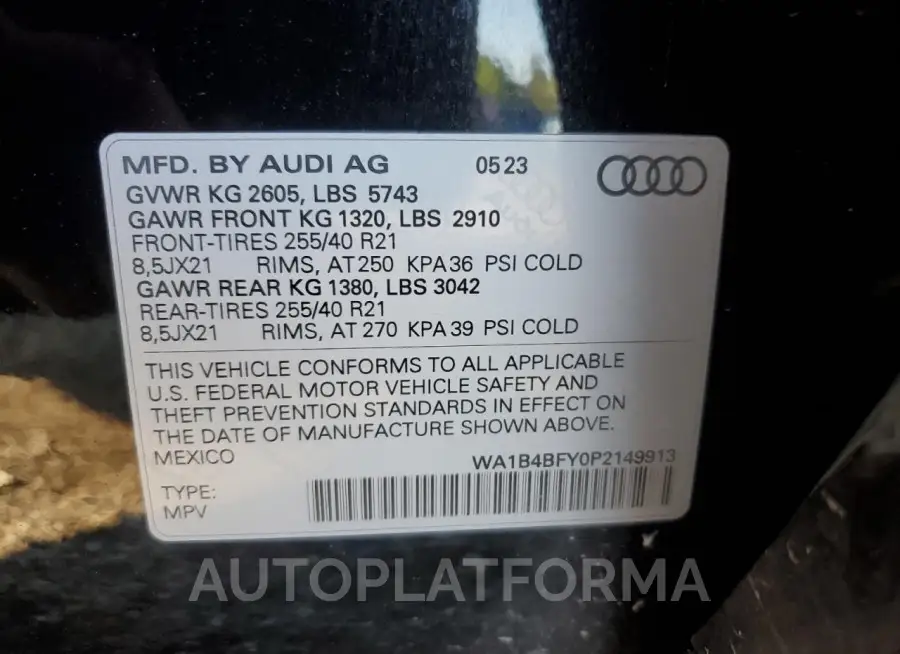 AUDI SQ5 PREMIU 2023 vin WA1B4BFY0P2149913 from auto auction Copart