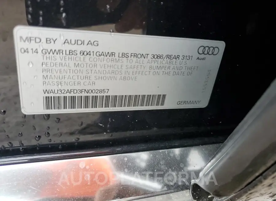 AUDI A8 L QUATT 2015 vin WAU32AFD3FN002857 from auto auction Copart