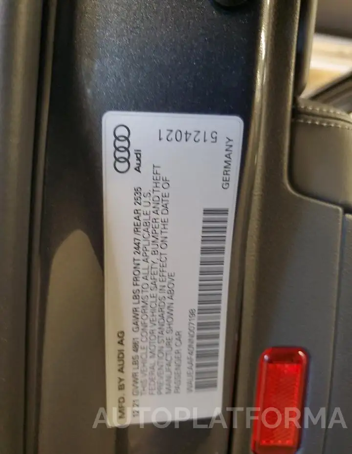 AUDI A4 PREMIUM 2022 vin WAUEAAF40NN007198 from auto auction Copart