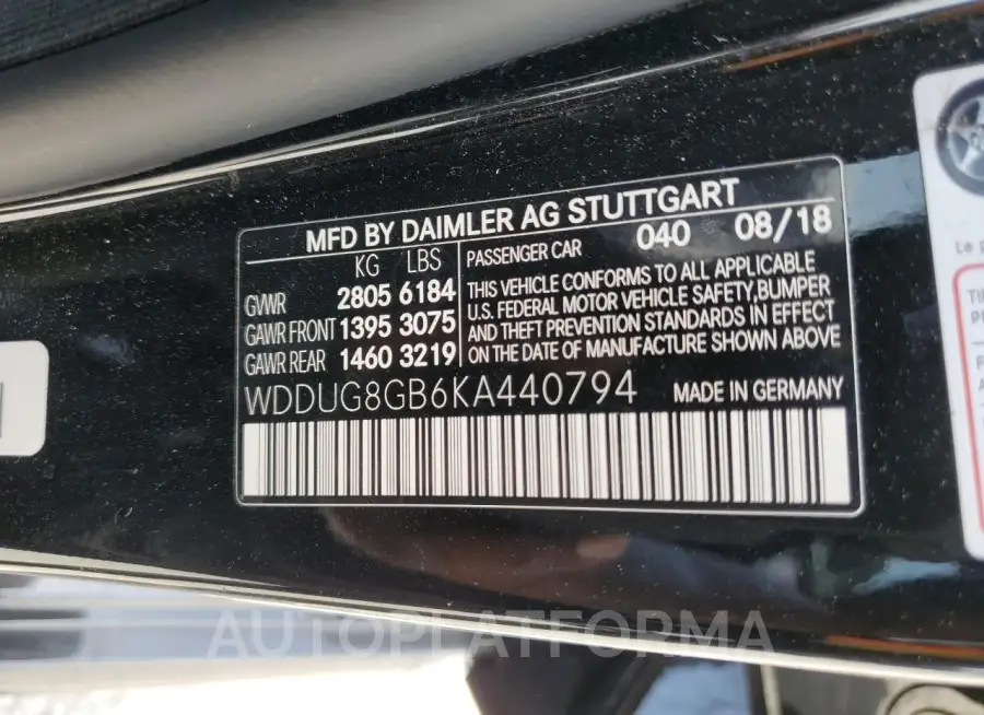 MERCEDES-BENZ S 560 4MAT 2019 vin WDDUG8GB6KA440794 from auto auction Copart