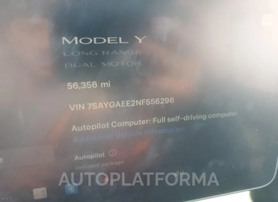 TESLA MODEL Y 2022 vin 7SAYGAEE2NF556296 from auto auction Copart