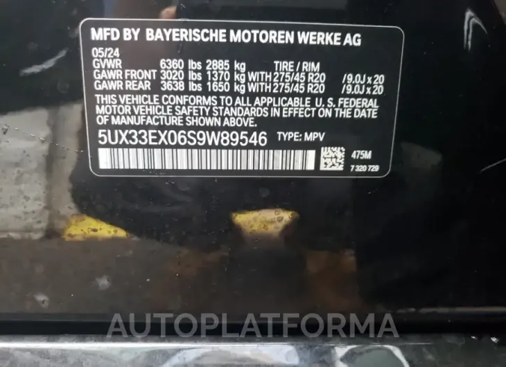 BMW X6 XDRIVE4 2025 vin 5UX33EX06S9W89546 from auto auction Copart