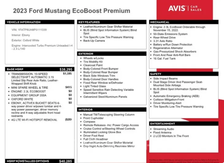 FORD MUSTANG 2023 vin 1FATP8UH8P5111339 from auto auction Copart