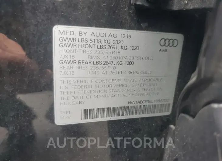 AUDI Q3 PREMIUM 2020 vin WA1AECF36L1056302 from auto auction Copart