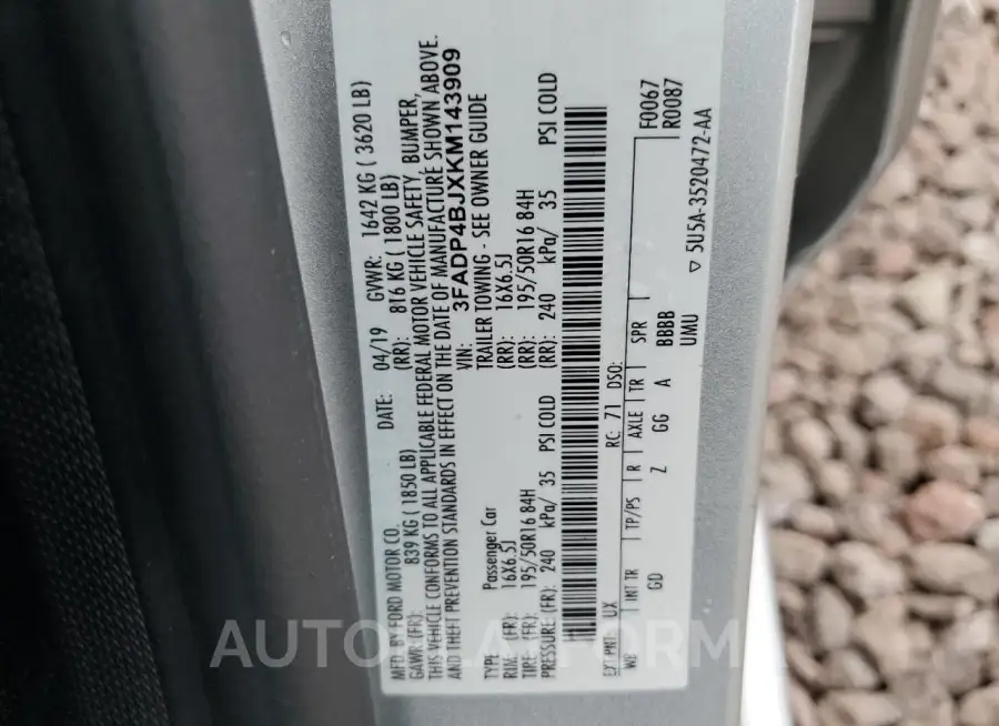 FORD FIESTA SE 2019 vin 3FADP4BJXKM143909 from auto auction Copart