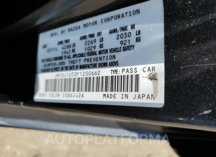 MAZDA 6 sport 2015 vin JM1GJ1U50F1200662 from auto auction Copart