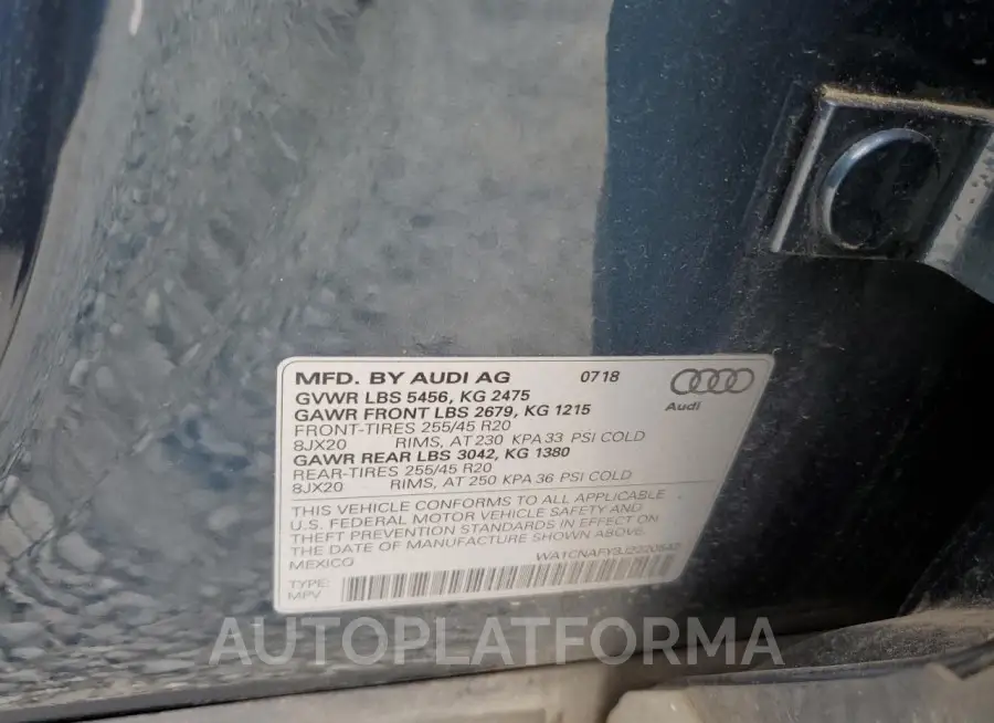 AUDI Q5 PRESTIG 2018 vin WA1CNAFY3J2220542 from auto auction Copart