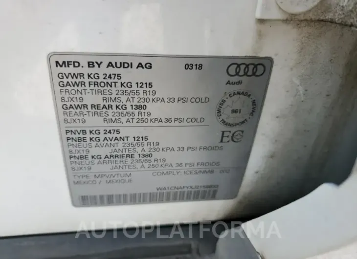 AUDI Q5 PRESTIG 2018 vin WA1CNAFYXJ2158833 from auto auction Copart