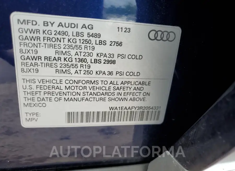 AUDI Q5 PREMIUM 2024 vin WA1EAAFY3R2054331 from auto auction Copart