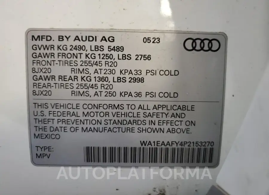 AUDI Q5 PREMIUM 2023 vin WA1EAAFY4P2153270 from auto auction Copart