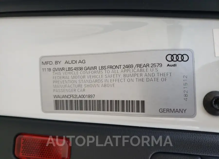 AUDI A5 PREMIUM 2020 vin WAUANCF52LA001897 from auto auction Copart