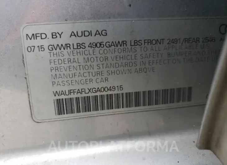 AUDI A4 PREMIUM 2016 vin WAUFFAFLXGA004915 from auto auction Copart