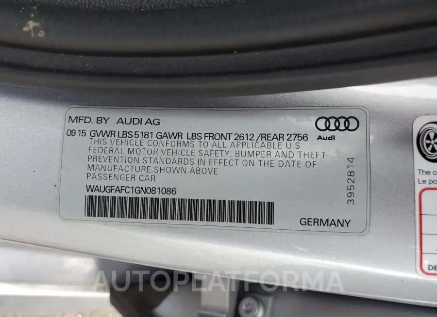 AUDI A6 PREMIUM 2016 vin WAUGFAFC1GN081086 from auto auction Copart