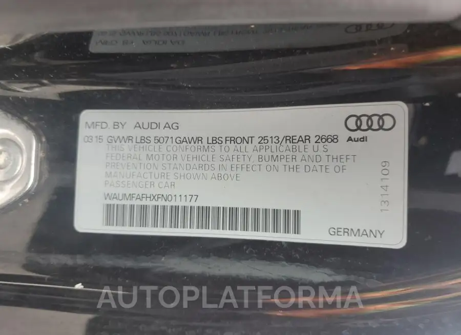 AUDI A5 PREMIUM 2015 vin WAUMFAFHXFN011177 from auto auction Copart