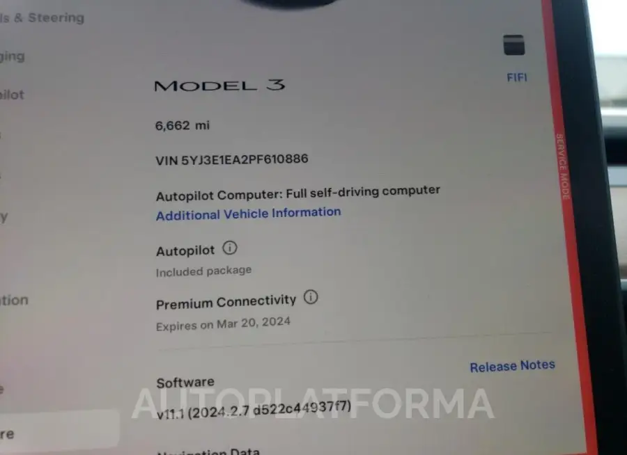 TESLA MODEL 3 2023 vin 5YJ3E1EA2PF610886 from auto auction Copart