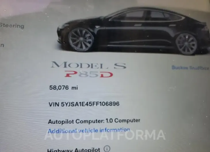 TESLA MODEL S 2015 vin 5YJSA1E45FF106896 from auto auction Copart