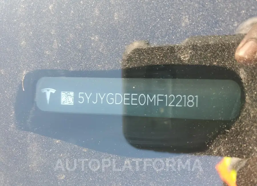 TESLA MODEL Y 2021 vin 5YJYGDEE0MF122181 from auto auction Copart