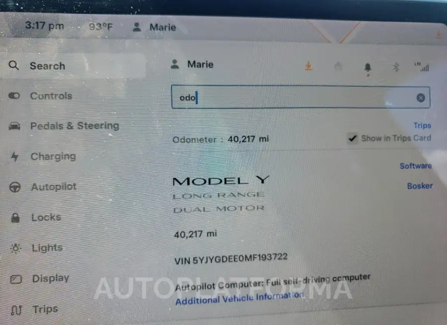 TESLA MODEL Y 2021 vin 5YJYGDEE0MF193722 from auto auction Copart