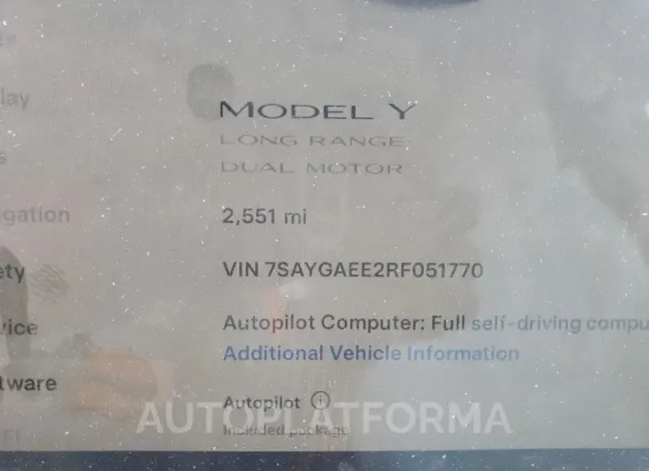 TESLA MODEL Y 2024 vin 7SAYGAEE2RF051770 from auto auction Copart