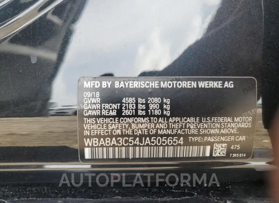 BMW 320 XI 2018 vin WBA8A3C54JA505654 from auto auction Copart