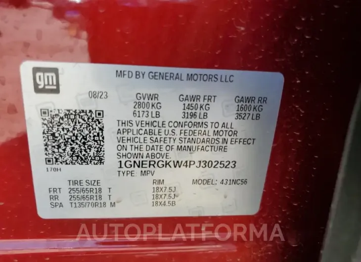 CHEVROLET TRAVERSE L 2023 vin 1GNERGKW4PJ302523 from auto auction Copart