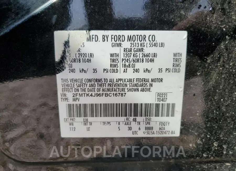 FORD EDGE SEL 2015 vin 2FMTK4J96FBC16787 from auto auction Copart